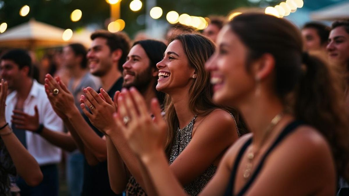 Participants d'une réunion festive applaudissant et se balançant sur le rythme de la biguine.