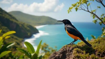 Vue panoramique de la côte martiniquaise soulignant l'environnement vital pour l'oriole
