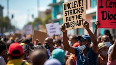 Manifestation en Guadeloupe avec foule et pancartes
